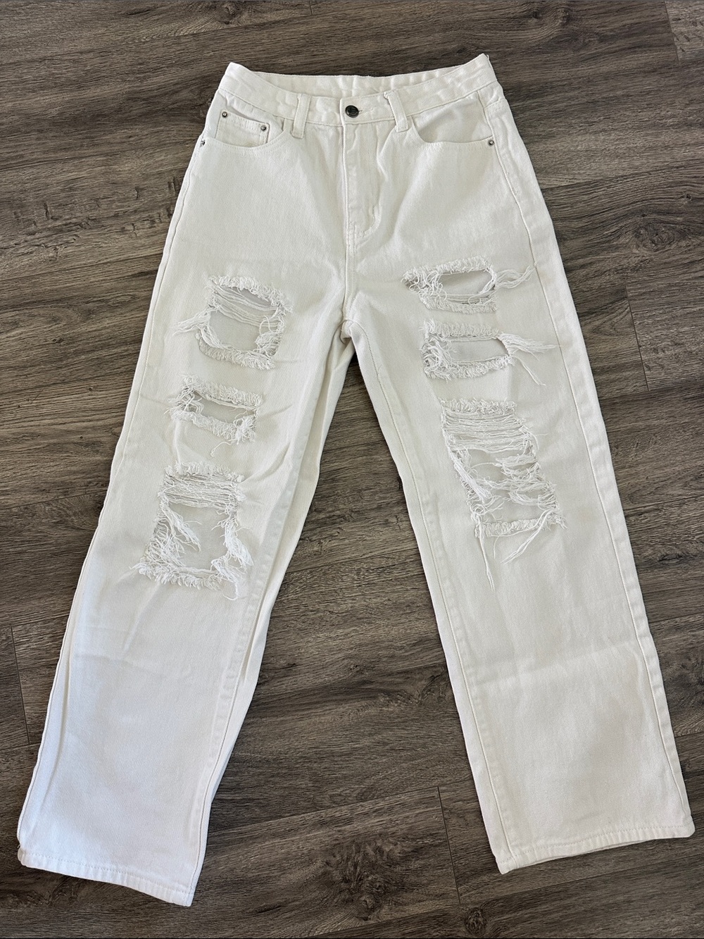 SHEIN White Distressed Boyfriend Jeans